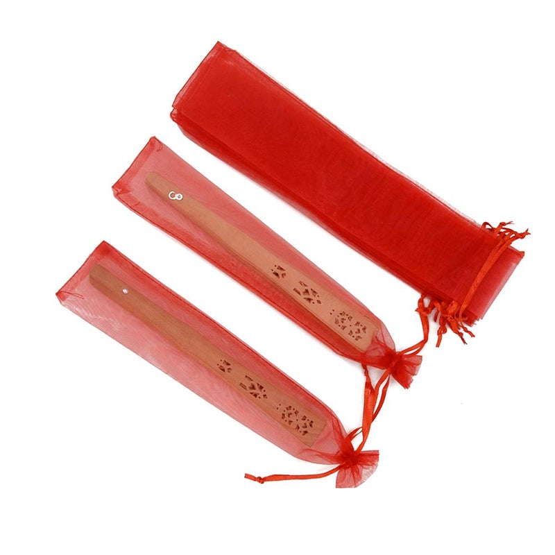 Bezall 50Pcs Red Organza Hand Fan Bags, 2x10 Inches Sheer Christmas Favors Drawstring Pouches Wedding Party Folding Fan Gift Bags - Image 2